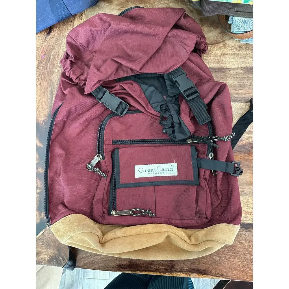 GREATLAND Burgundy Leather Bottom Padded Shoulder Travel Book Backpack